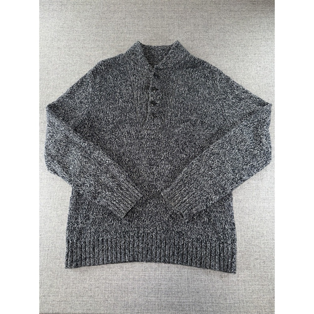 Converse One Star Sweater Men's Medium Gray Marled Henley Knit Pullover Cotton